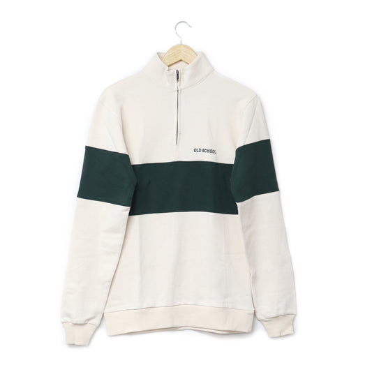 Old School Crew Neck (cream and green 1/4 zip)